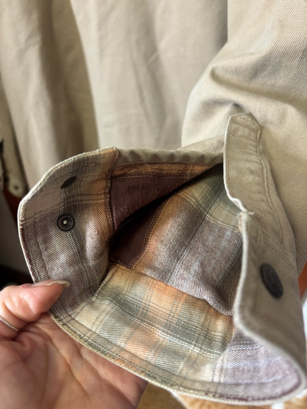 L.L.Bean Tan Canvas snap button Jacket - Picture 6 of 11